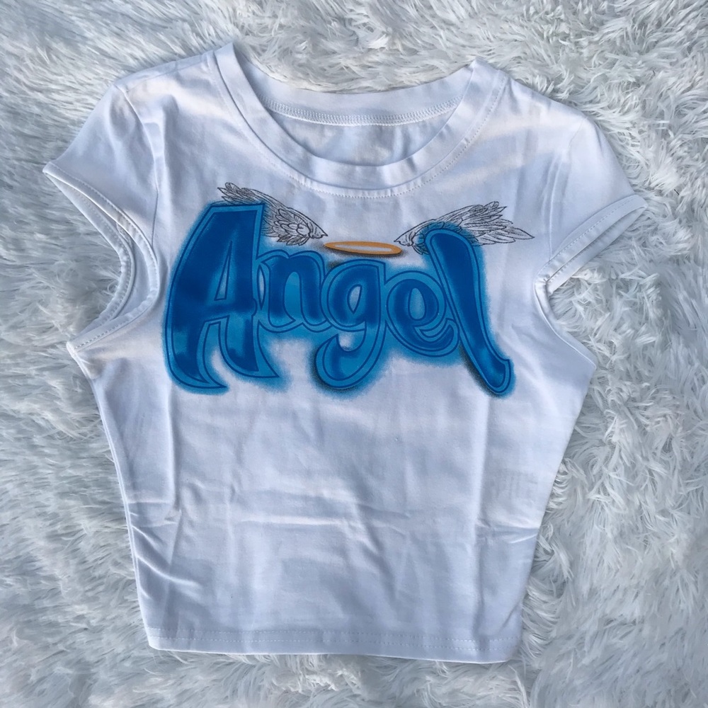 Angel extra short sleeve crop tee
